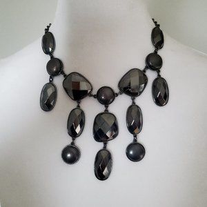 Y2K Dangly Bib Statement Necklace Large Black Faceted Faux Stones Boho Chic